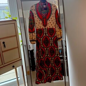 Etro Milano Maxi Bohemian Red and Green Patterned Dress